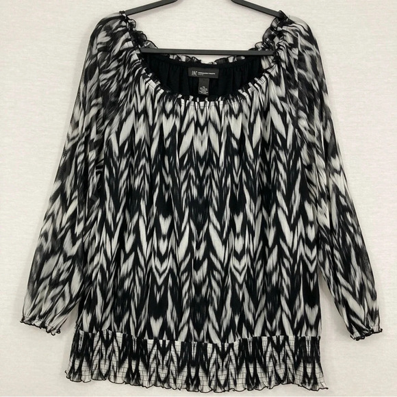 INC International Concepts Black White Chevron Stretch Comfy Pullover Top 1X - Picture 1 of 8